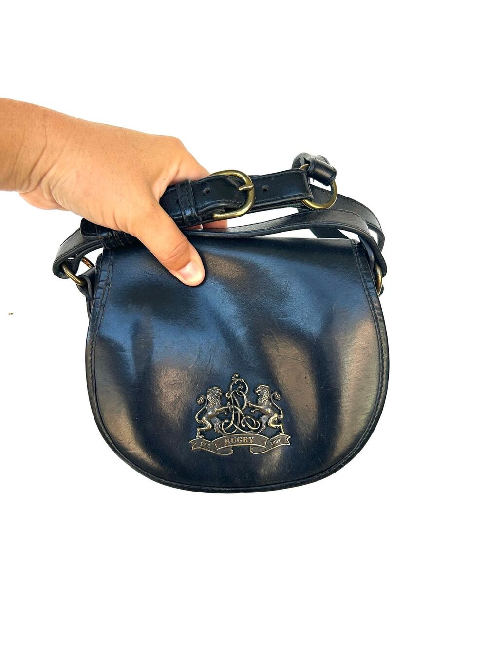 Vintage Y2K Ralph Lauren Rugby Mini Saddle Bag Black Leather Crossbody Purse